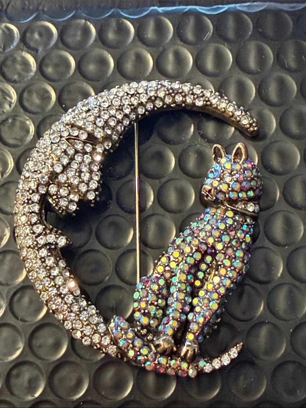 Large Cat & Moon Completely Bedazzled Brooch
